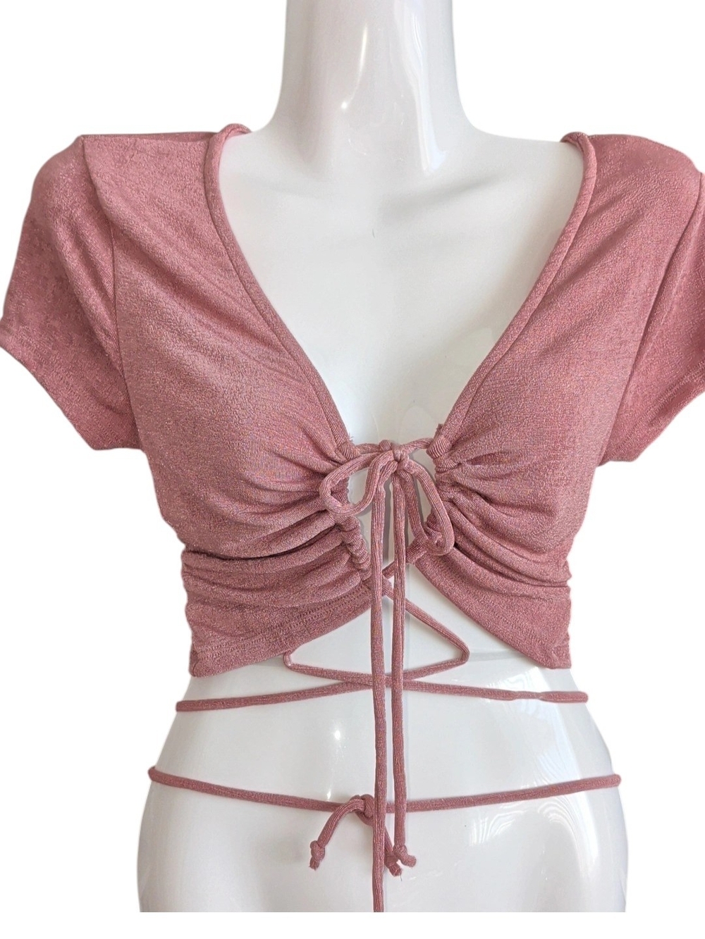 Women’s Pink Tie-Front Crop Top